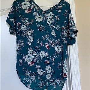 Blue floral short sleeve blouse